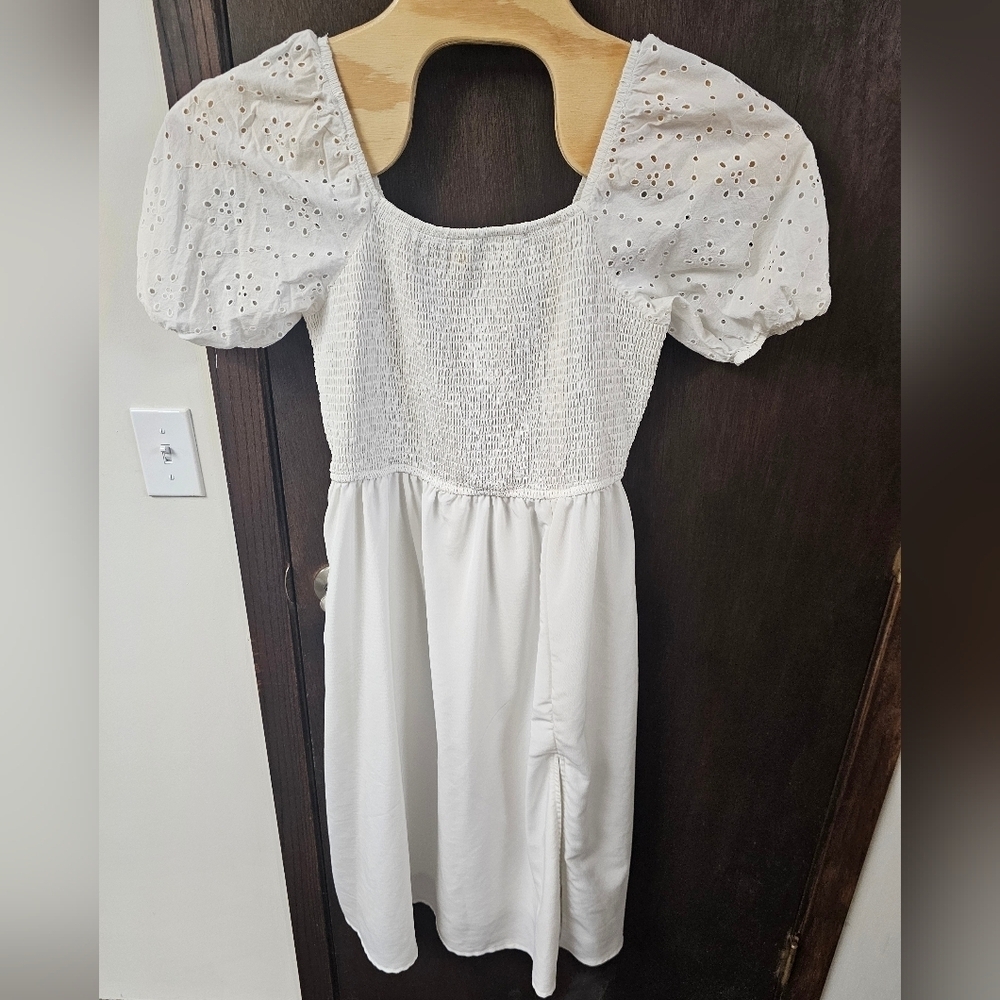 Maurices White Milkmaid Rouched Eyelet Midi Dress Bridal XL